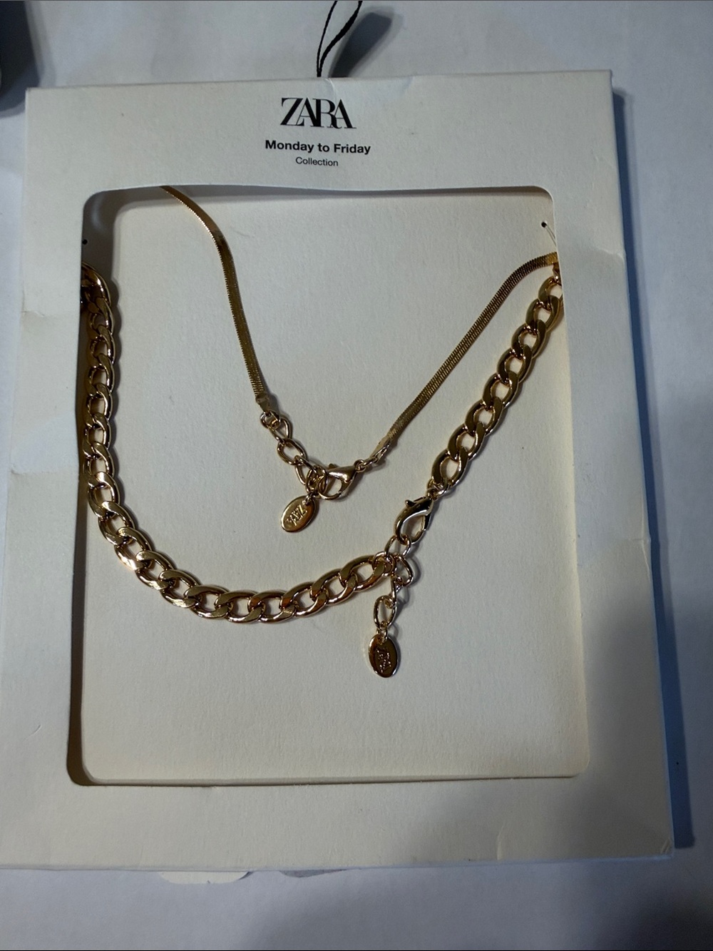 ZARA Gold-Tone Double Chain Necklace with Branded Charms